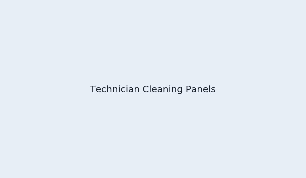 Technician cleaning solar panels